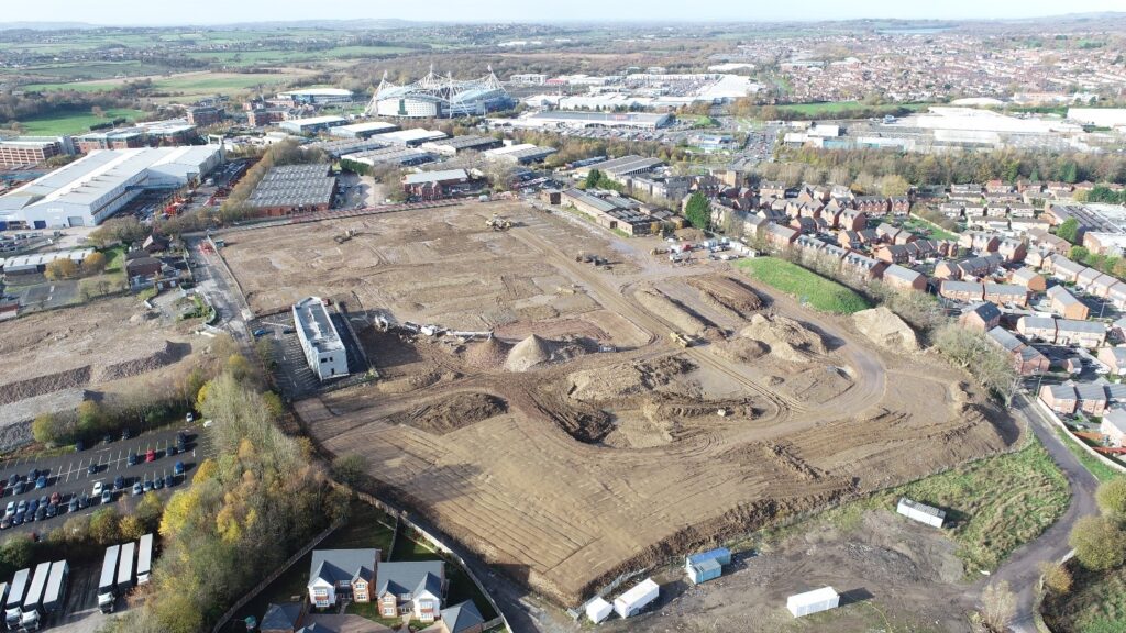 Aerial shot of the completed Bellway Homes site, that underwent asbestos removal, demolition and remediation.