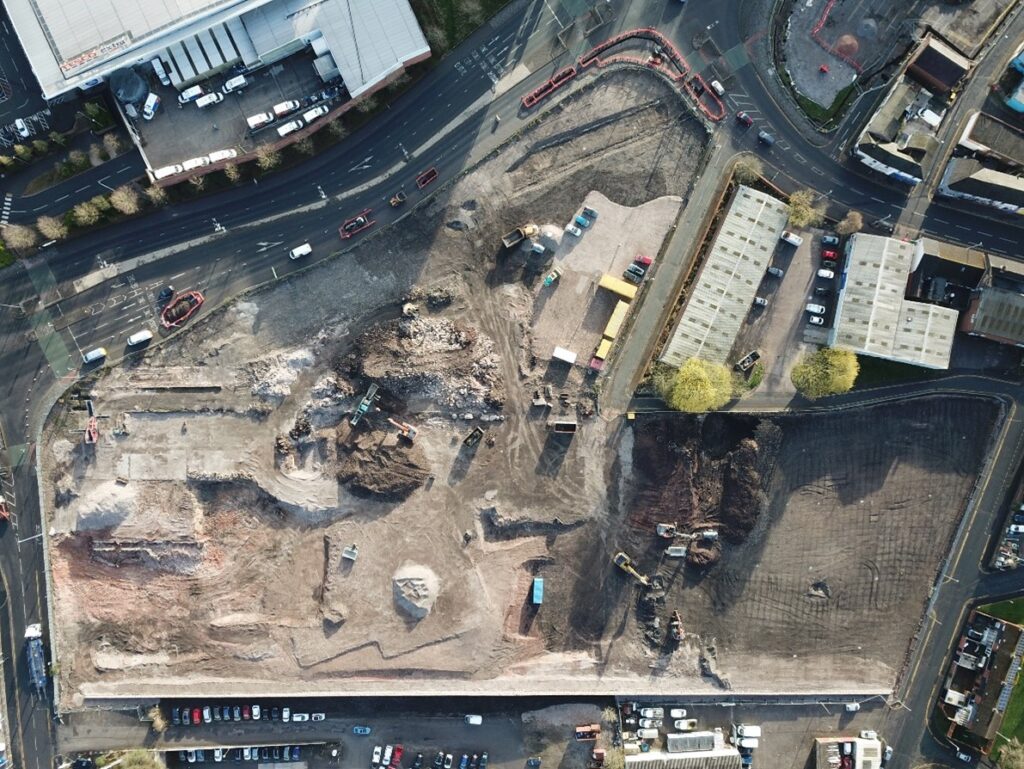 Aerial view of the Synter BWM site during its redevelopment. The site had asbestos contamination, and all associated earthworks were complete by BSH.